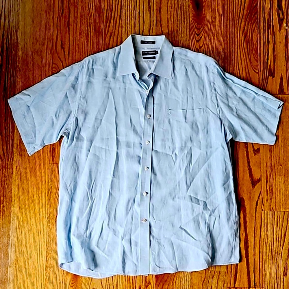DANIEL CREMIEUX Classics, Short Sleeve,  100% Fine Italian Linen, Blue, Size L